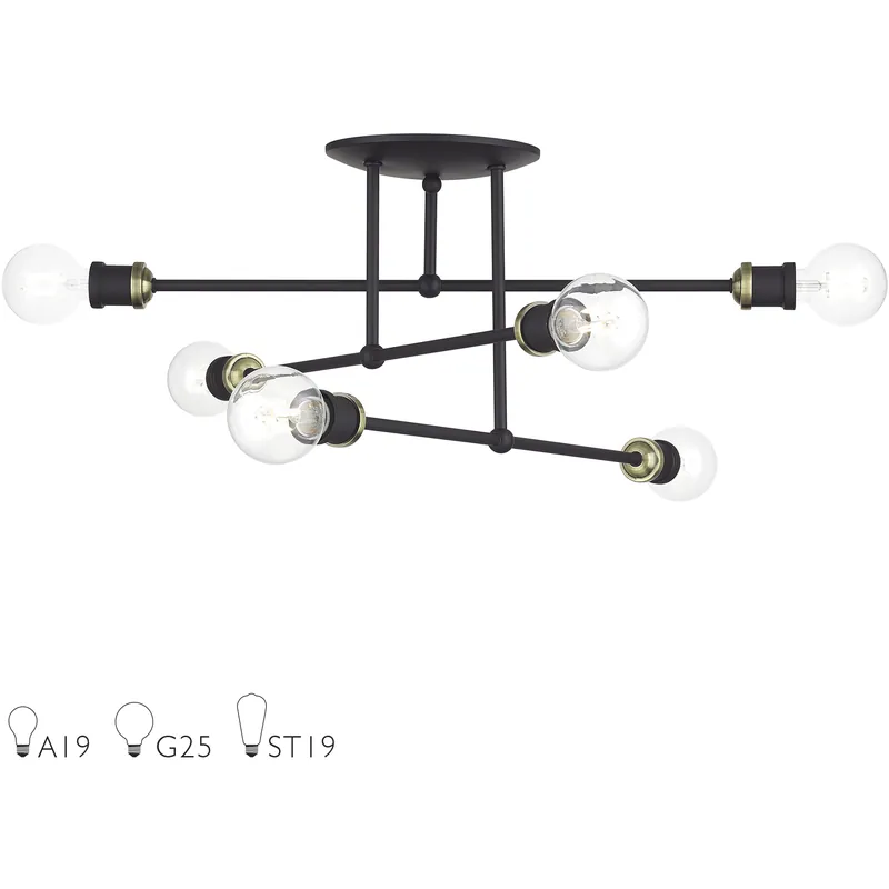 Price Cut Delacroix 6 Light 28 inch Bronze with Antique Brass Accents Semi-Flush Ceiling Light