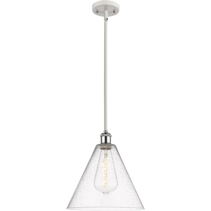 Factory Price Ballston Cone 1 Light 12 inch White and Polished Chrome Mini Pendant Ceiling Light in Seedy Glass