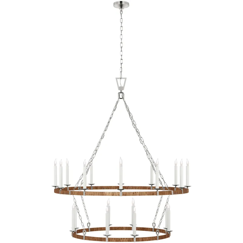 Chapman & Myers Darlana Wrapped LED 52.25 inch Polished Nickel and Natural Rattan Two Tier Chandelier Ceiling Light, Extra Large Buy Today