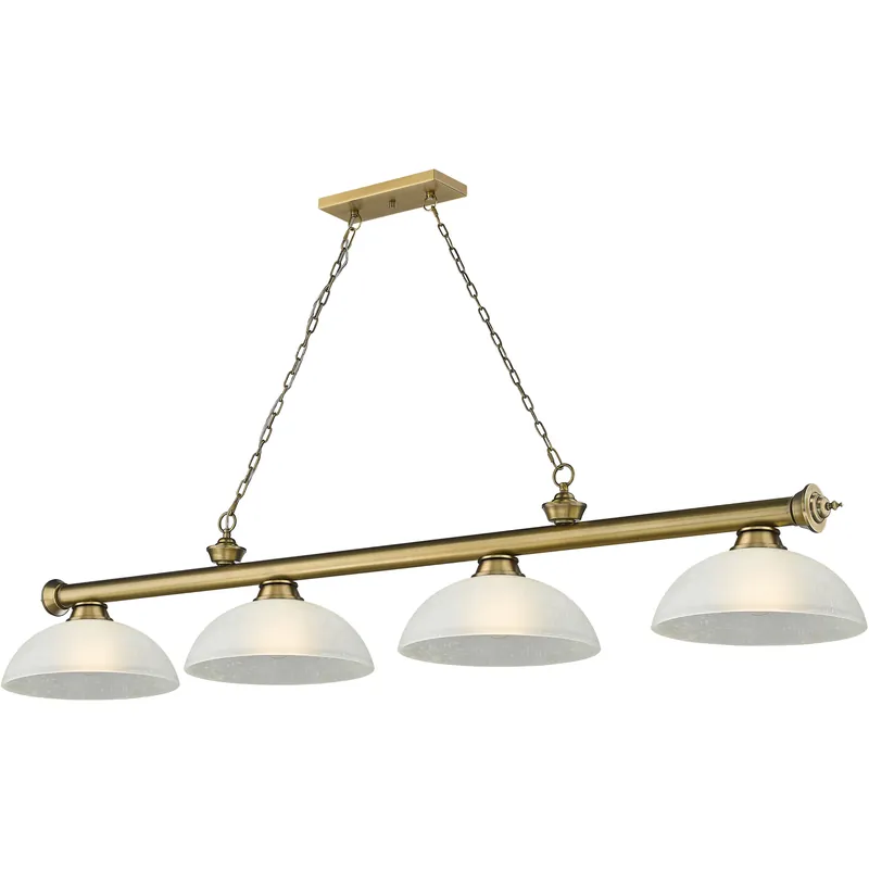 Last Chance Cordon 4 Light 81.25 inch Rubbed Brass Billiard Ceiling Light in White Linen Glass