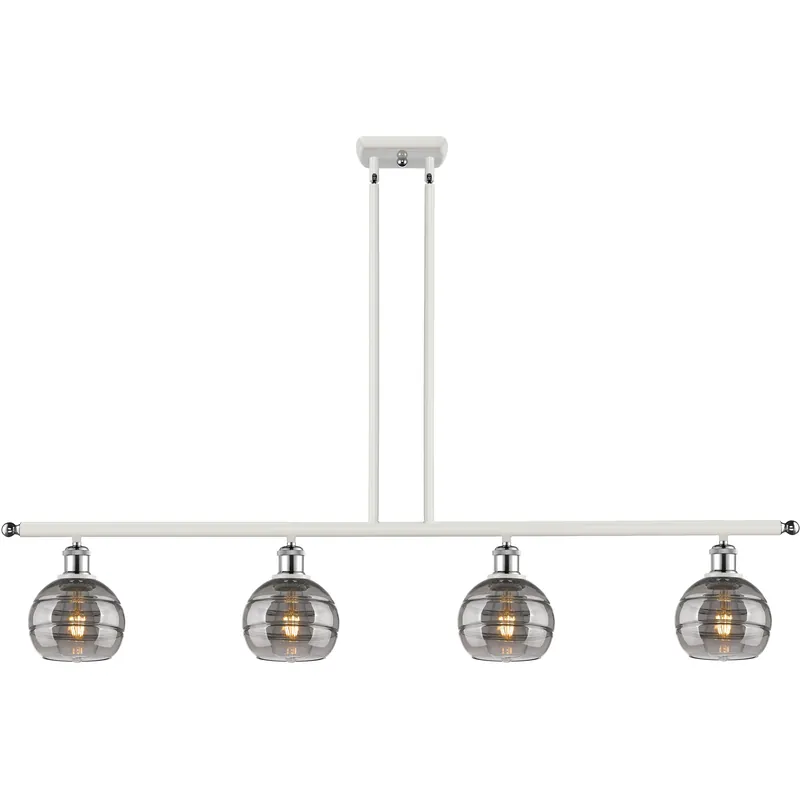 Ballston Rochester 4 Light 48 inch White Polished Chrome Stem Hung Island Light Ceiling Light While Supplies Last