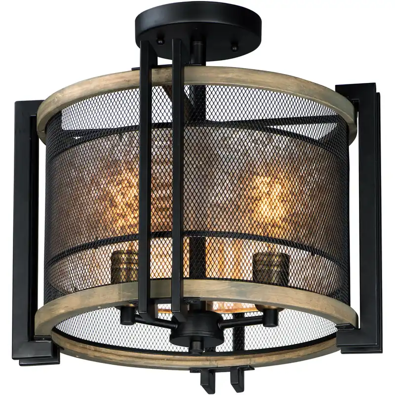 Boundry 3 Light 17 inch Black/Barn Wood/Antique Brass Flush Mount Ceiling Light Viral