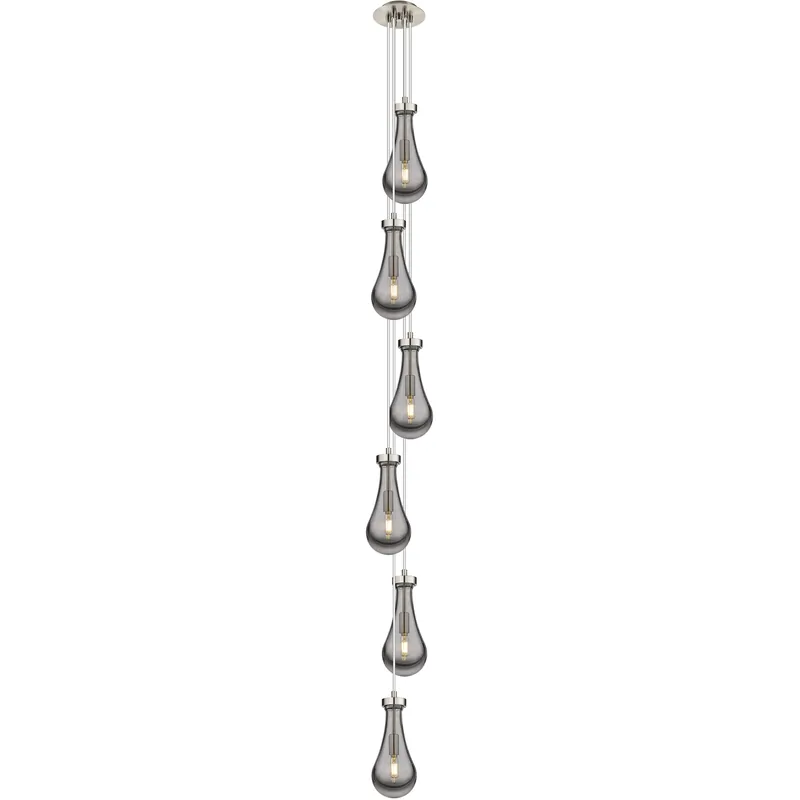 Free Delivery Owego 6 Light 7.13 inch Brushed Satin Nickel Multi Pendant Ceiling Light in Light Smoke Glass, Cord Hung