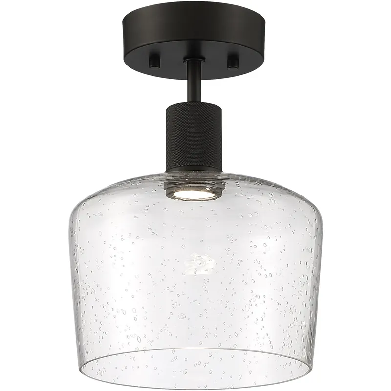 Hassle-Free Returns Port Nine LED 9 inch Matte Black Semi-Flush Ceiling Light in Seeded