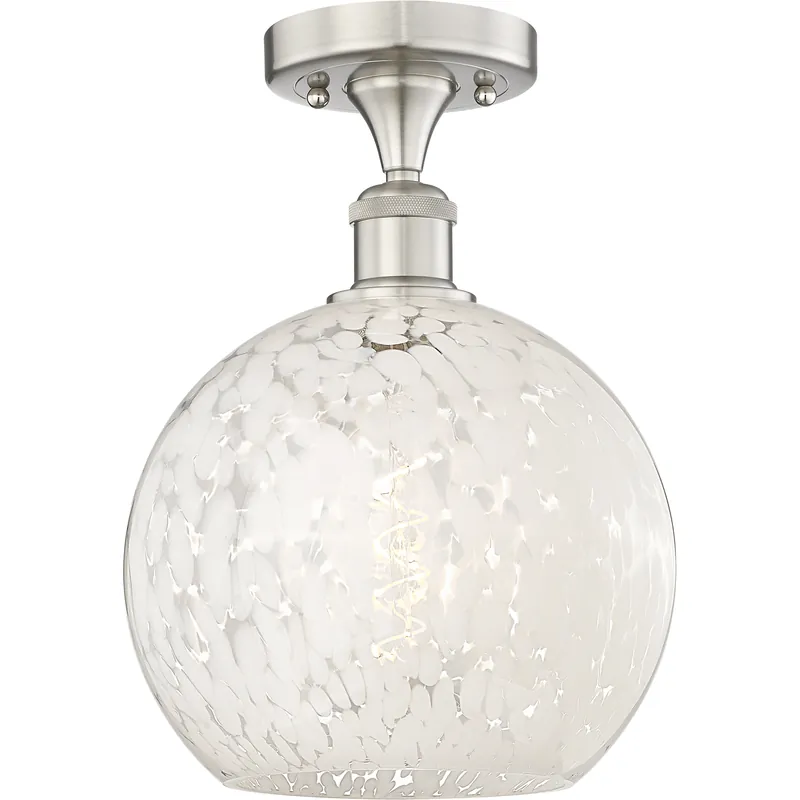 Time-Limited Edison White Mouchette 1 Light 10 inch Brushed Satin Nickel Semi-Flush Mount Ceiling Light