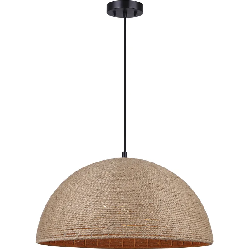 Aubrie 3 Light 20 inch Matte Black/Rope Color Pendant Ceiling Light Next Day Delivery