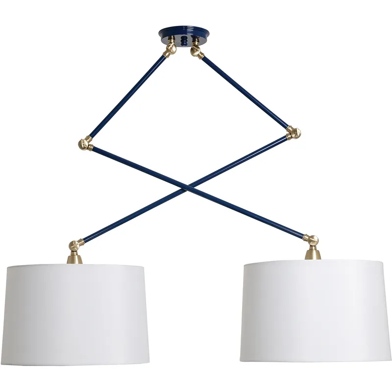 Reduced Price Uptown 2 Light Navy Blue and Satin Brass Double Adjustable Pendant Ceiling Light