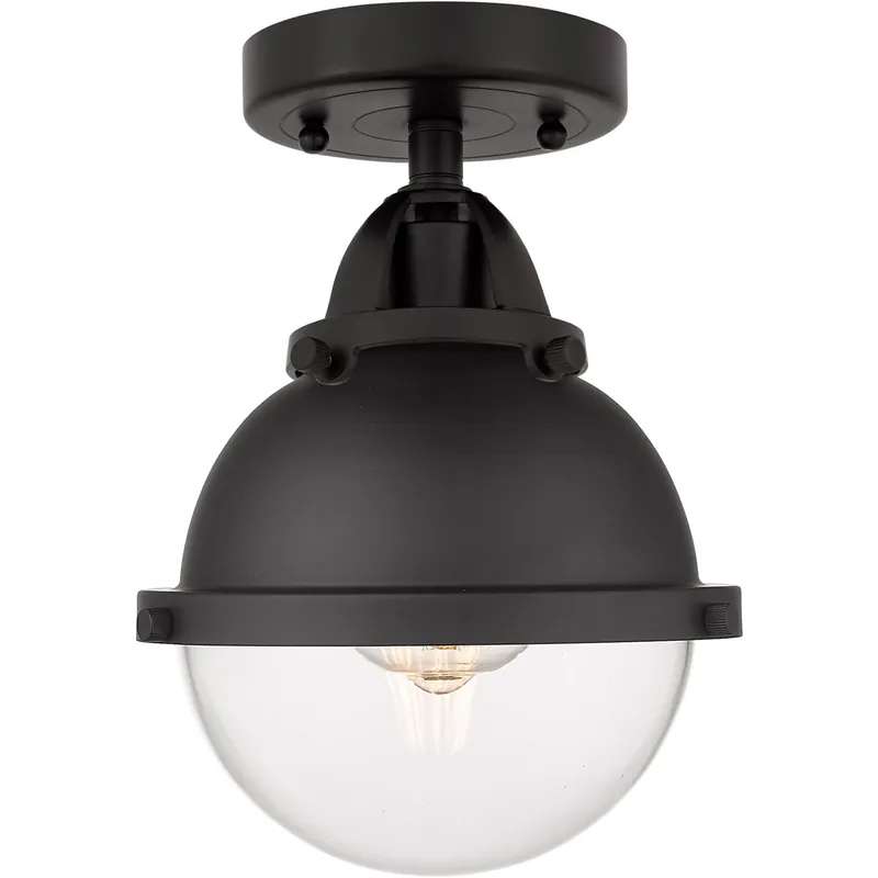 Nouveau 2 Hampden LED 7.25 inch Brushed Brass Semi-Flush Mount Ceiling Light in Clear Glass Big Sale