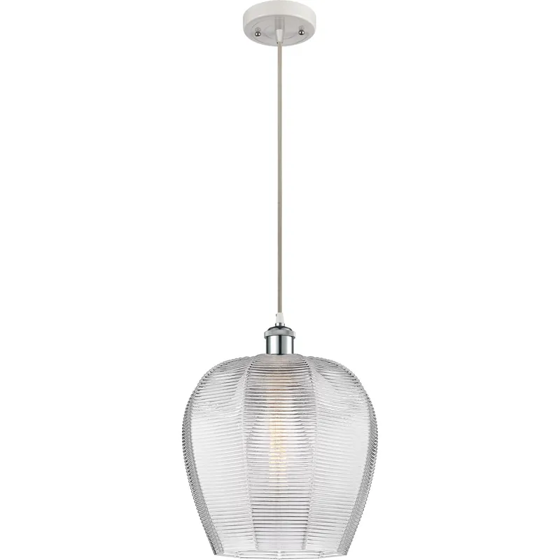 Top Pick Ballston Norfolk 1 Light 12 inch White and Polished Chrome Mini Pendant Ceiling Light in Clear Glass