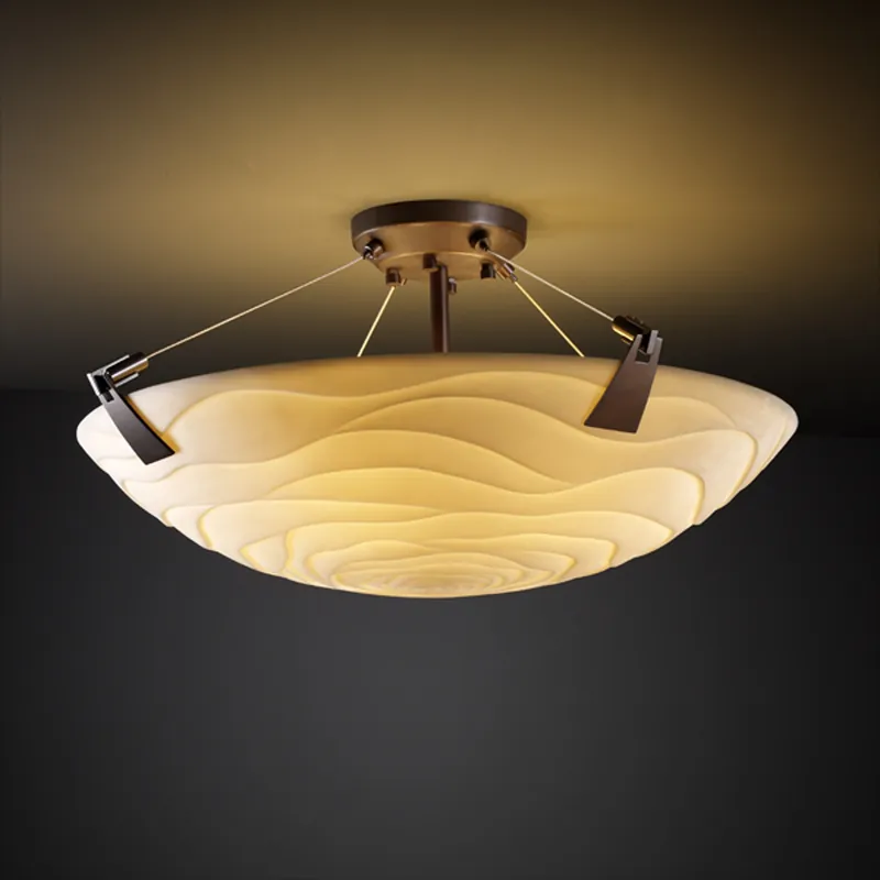 Porcelina LED 18 inch Brushed Nickel Semi-Flush Ceiling Light in 3000 Lm LED, Waves, Round Bowl Super Sale