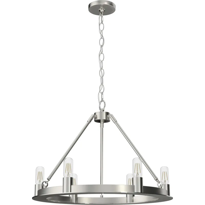 Popular Saddlewood 6 Light 24 inch Brushed Nickel Chandelier Ceiling Light