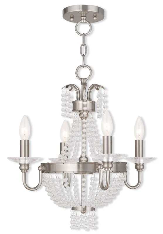 Bargain Valentina 4 Light 18 inch Brushed Nickel Convertible Mini Chandelier/Ceiling Mount Ceiling Light