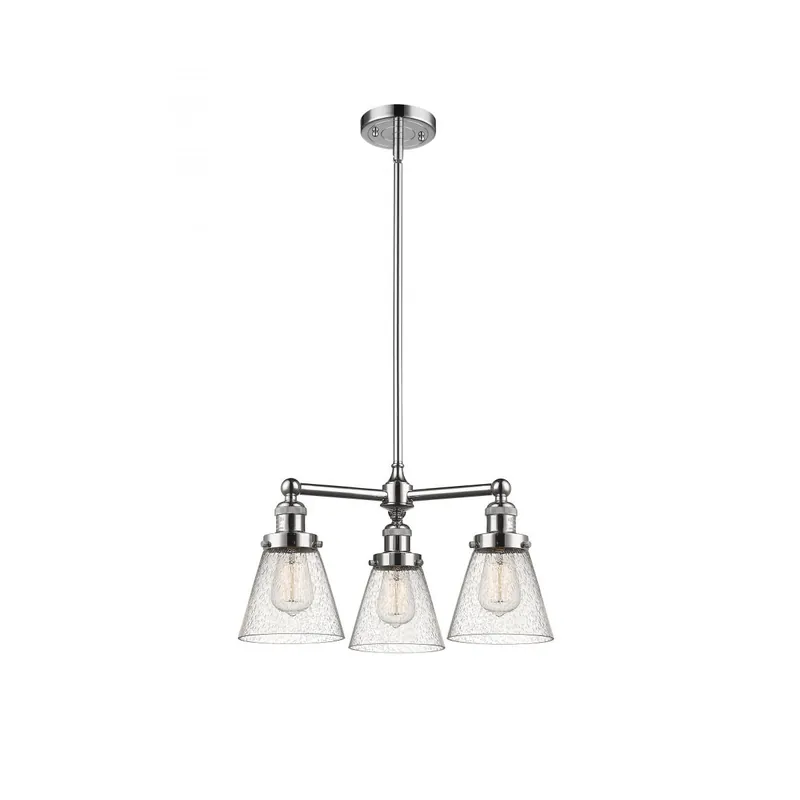 Discount Franklin Restoration Small Cone 3 Light 19 inch Polished Nickel Chandelier Ceiling Light in Seedy Glass, Franklin Restoration