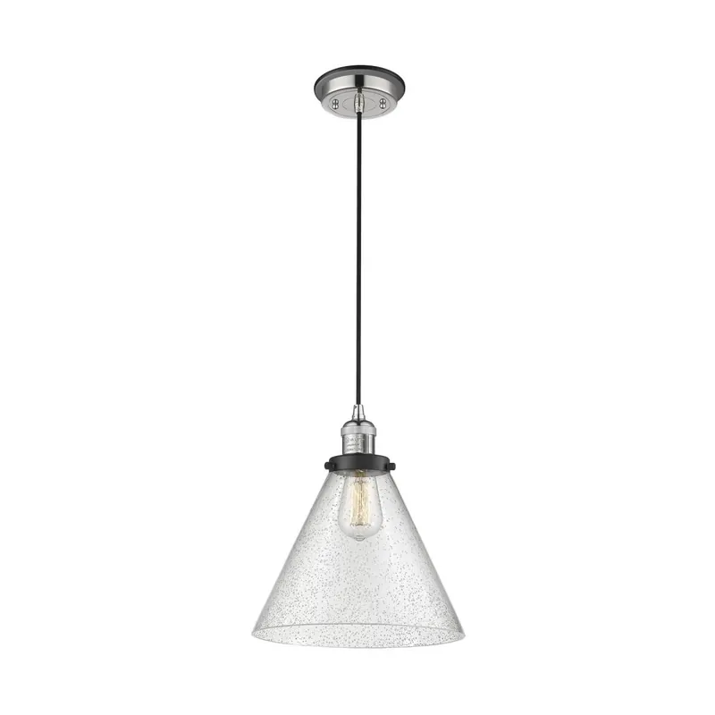 Franklin Restoration X-Large Cone 1 Light 12 inch Polished Nickel/Matte Black Mini Pendant Ceiling Light in Seedy Glass High Quality