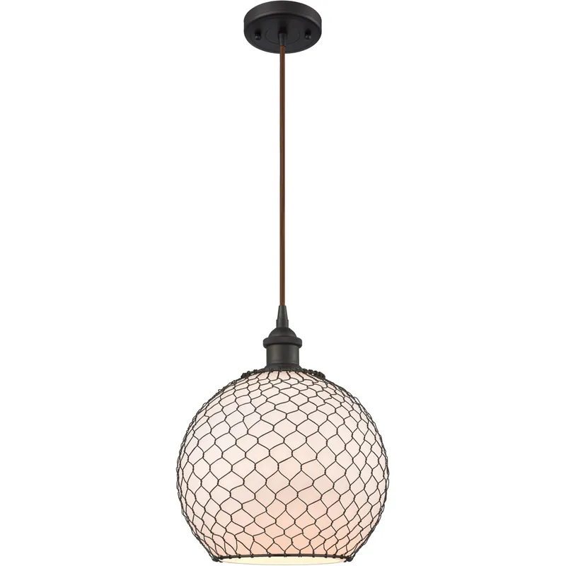 Buy Direct Ballston Large Farmhouse Chicken Wire 1 Light 10 inch Oil Rubbed Bronze Mini Pendant Ceiling Light, Ballston