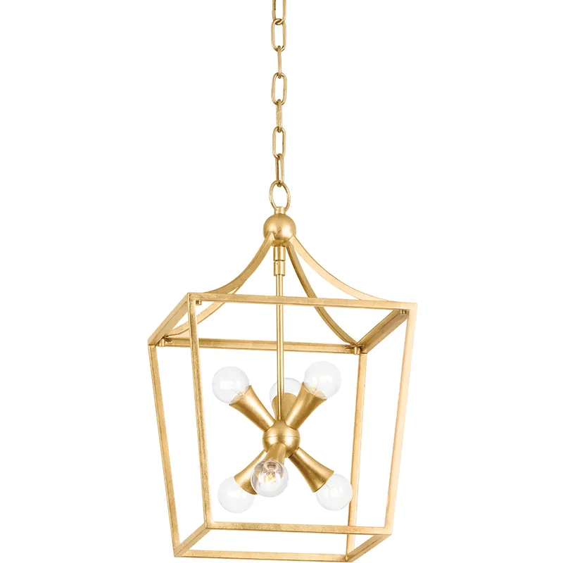 Kendall 6 Light 12 inch Vintage Gold Leaf Indoor Lantern Ceiling Light Professional Grade