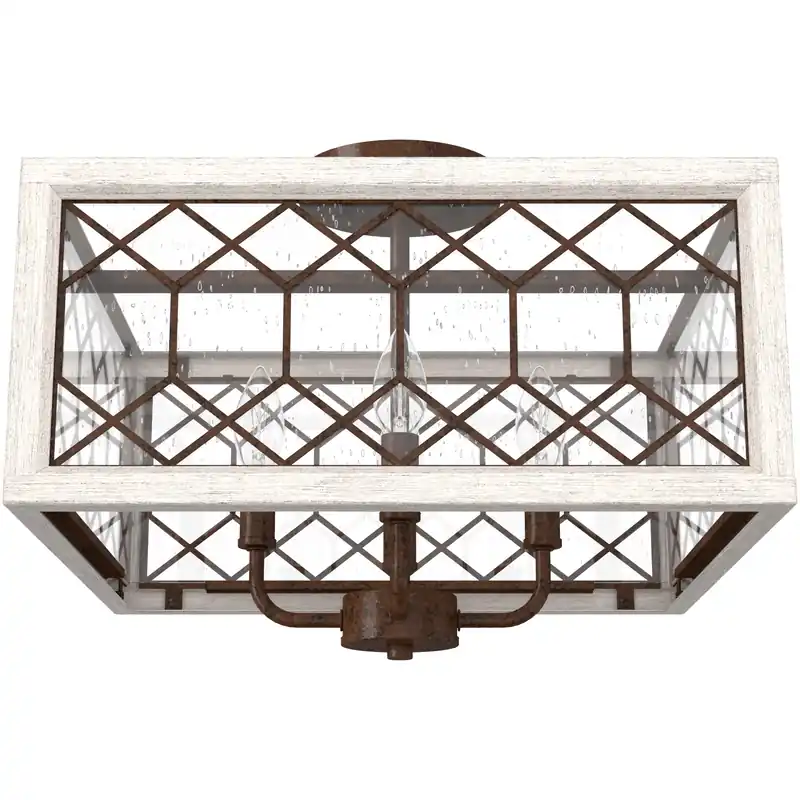 Chevron 4 Light 16 inch Textured Rust and Distressed White Semi-Flush Mount Ceiling Light Limited Offer