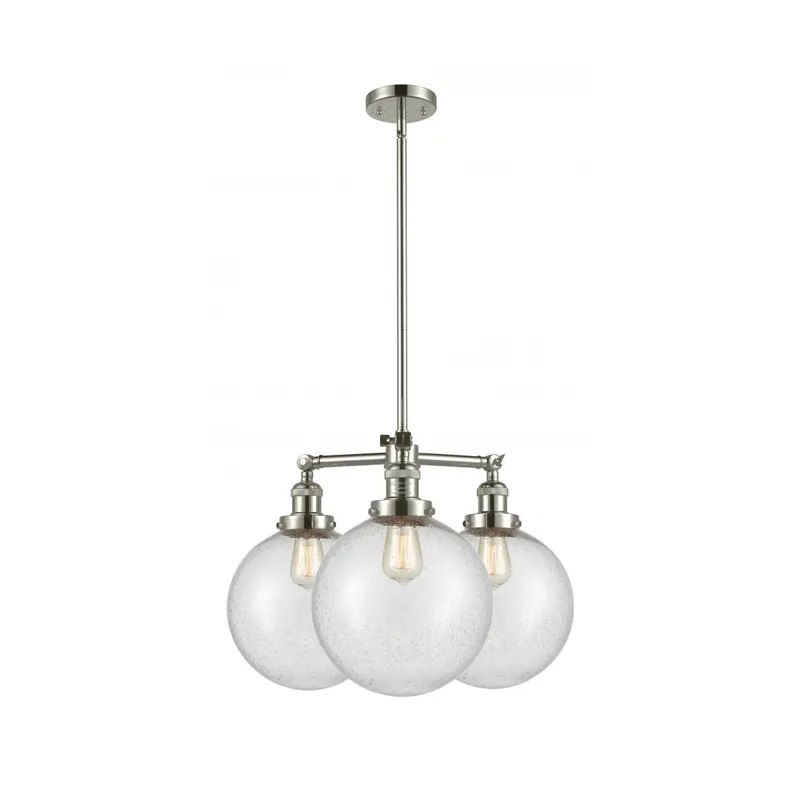 While Supplies Last Franklin Restoration X-Large Beacon 3 Light 24 inch Polished Nickel Chandelier Ceiling Light in Seedy Glass, Franklin Restoration