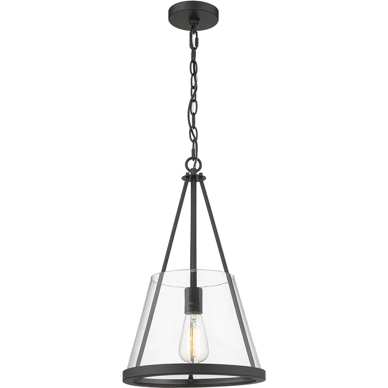 Lux 1 Light 12 inch Matte Black Mini Pendant Ceiling Light in Clear Glass Trusted Brand