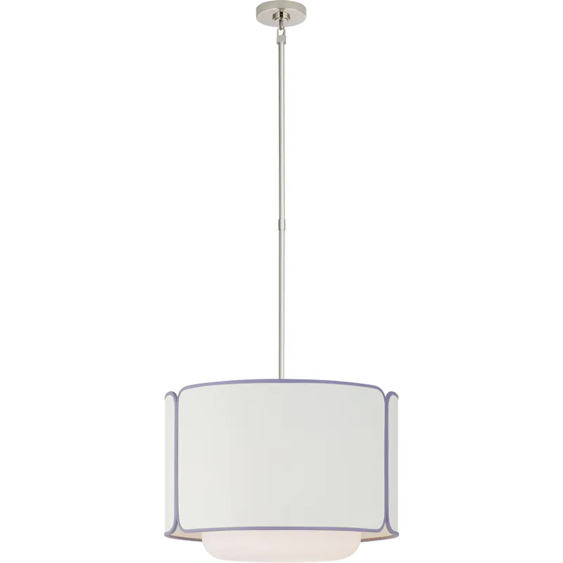 kate spade new york Eyre LED 21 inch Polished Nickel and Soft White Glass Hanging Shade Ceiling Light in Linen with Lilac Trim, Medium No Minimum Order