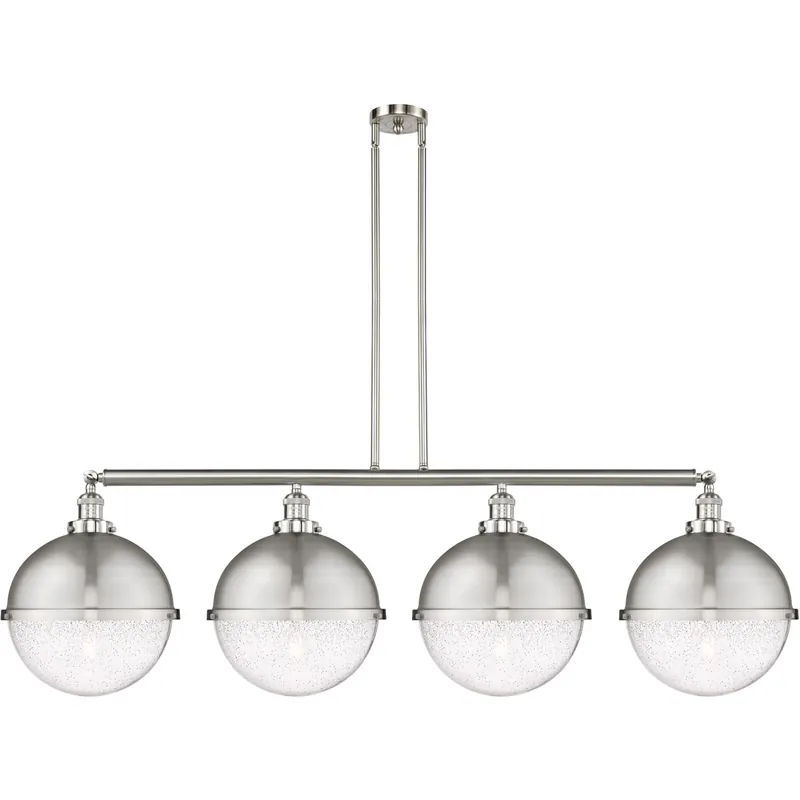New Release Franklin Restoration Hampden LED 57.5 inch Brushed Satin Nickel Island Light Ceiling Light in Seedy Glass