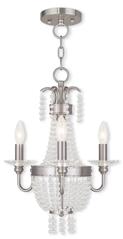 Valentina 3 Light 15 inch Brushed Nickel Convertible Mini Chandelier/Ceiling Mount Ceiling Light Fast Shipping