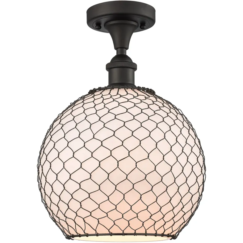 Ballston Large Farmhouse Chicken Wire 1 Light 10 inch Oil Rubbed Bronze Semi-Flush Mount Ceiling Light, Ballston Fan Favorite