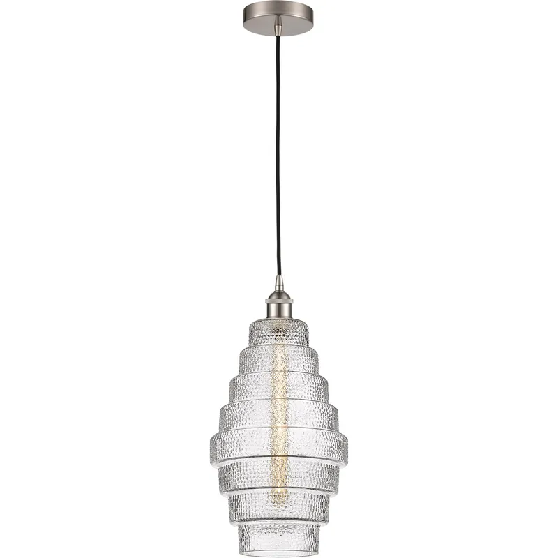 Trending Edison Cascade LED 8.25 inch Brushed Satin Nickel Mini Pendant Ceiling Light in Clear Glass