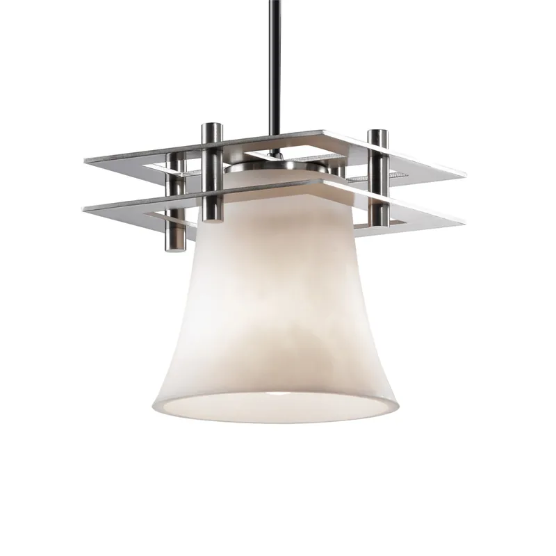 Warranty Included Clouds LED 6.5 inch Polished Chrome Pendant Ceiling Light in 700 Lm LED, Rigid Stem Kit, Square with Flat Rim, Metropolis