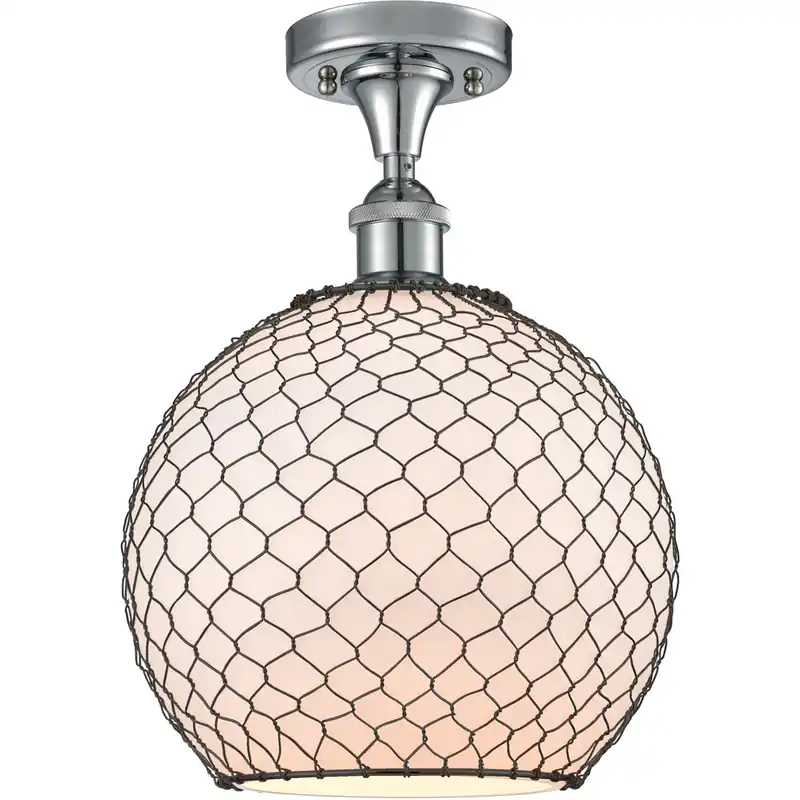 Get Yours Ballston Large Farmhouse Chicken Wire 1 Light 10 inch Polished Chrome Semi-Flush Mount Ceiling Light, Ballston