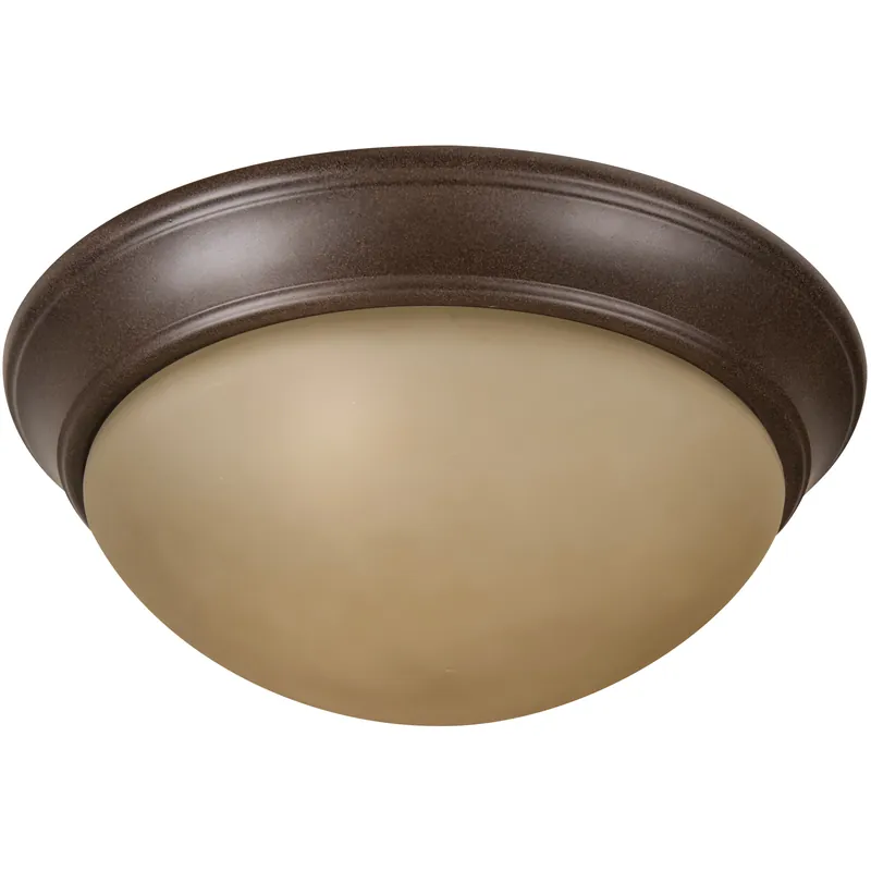 One Day Deal Pro Builder Premium 3 Light 15 inch Aged Bronze Textured Flushmount Ceiling Light in Amber Frost Glass