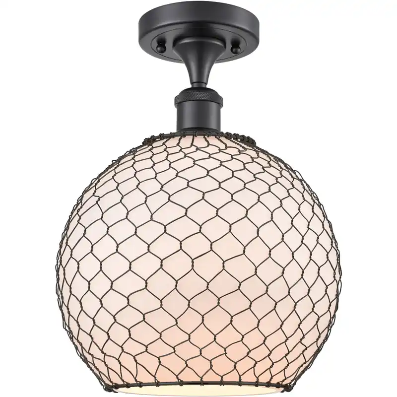 Ballston Large Farmhouse Chicken Wire 1 Light 10 inch Matte Black Semi-Flush Mount Ceiling Light, Ballston Fan Favorite