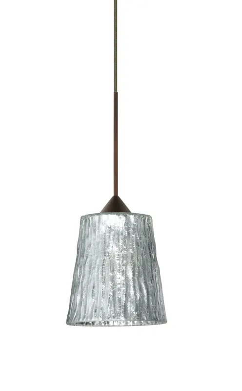 Sale Besa Lighting Nico 1 Light Bronze Pendant Ceiling Light in Stone Silver Foil Glass, Halogen 1XT-5125SF-BR - Open Box