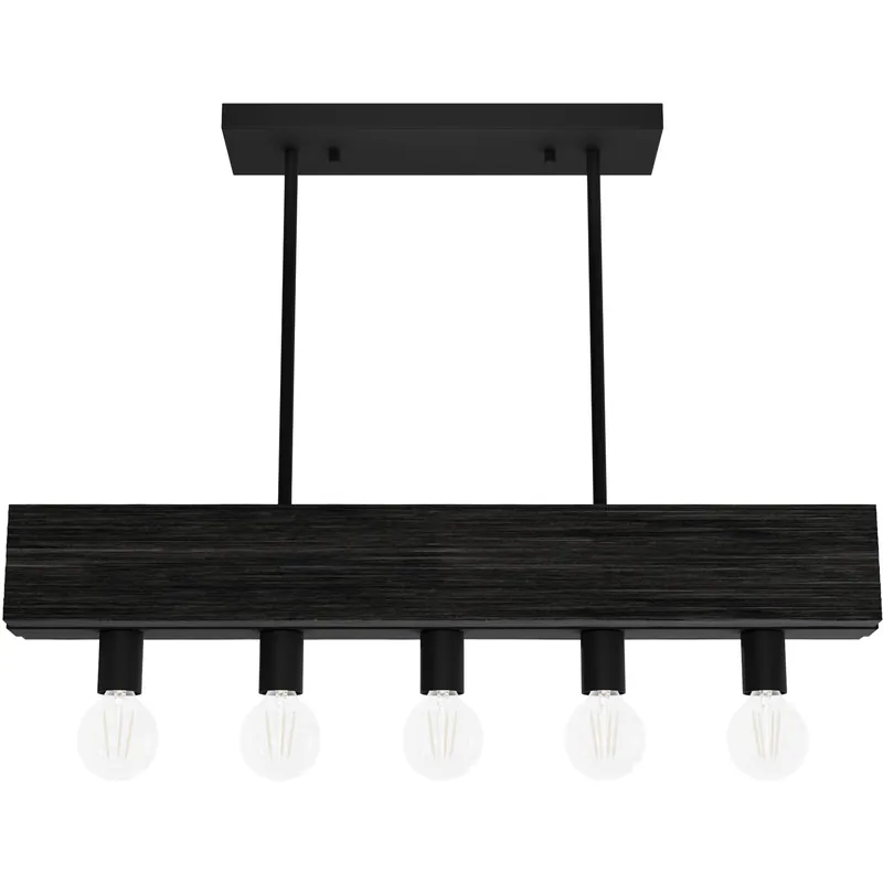Hot Deal Donelson 5 Light 30 inch Natural Black Iron and Dark Ash Linear Chandelier Ceiling Light, Small