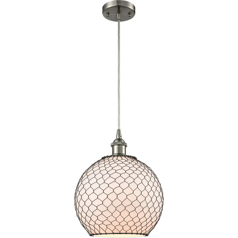 Ballston Large Farmhouse Chicken Wire 1 Light 10 inch Brushed Satin Nickel Mini Pendant Ceiling Light, Ballston Weekend Sale