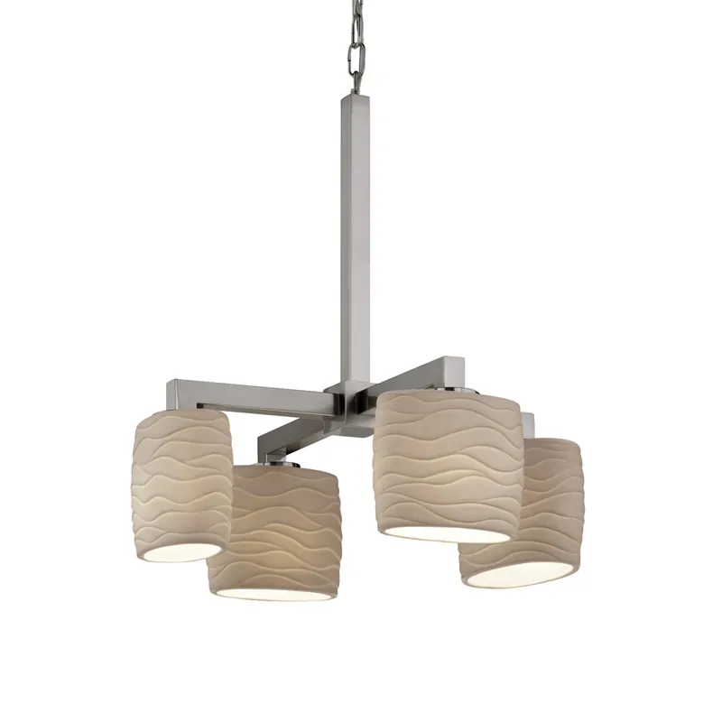 Popular Limoges 4 Light Brushed Nickel Chandelier Ceiling Light in Waves, Oval, Incandescent