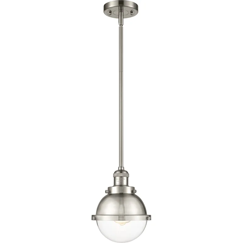 Viral Franklin Restoration Hampden 1 Light 7.25 inch Brushed Satin Nickel Mini Pendant Ceiling Light in Clear Glass