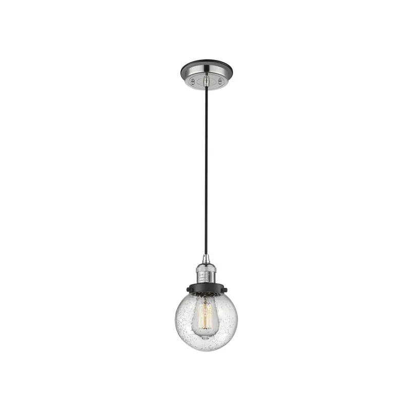 Big Sale Franklin Restoration Beacon 1 Light 6 inch Polished Nickel/Matte Black Mini Pendant Ceiling Light in Seedy Glass