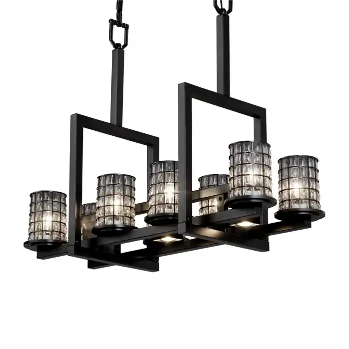Wire Glass 11 Light 13 inch Matte Black Chandelier Ceiling Light in Grid with Clear Bubbles Factory Price