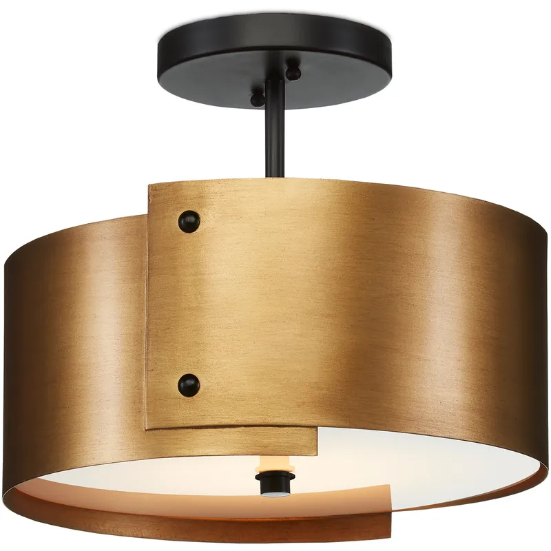 Budget Ritsu 1 Light 13.75 inch Antique Brass/Black Semi-Flush Ceiling Light