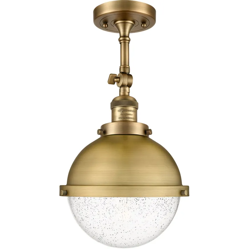 Franklin Restoration Hampden LED 9 inch Black Antique Brass Semi-Flush Mount Ceiling Light in Seedy Glass Instant Buy