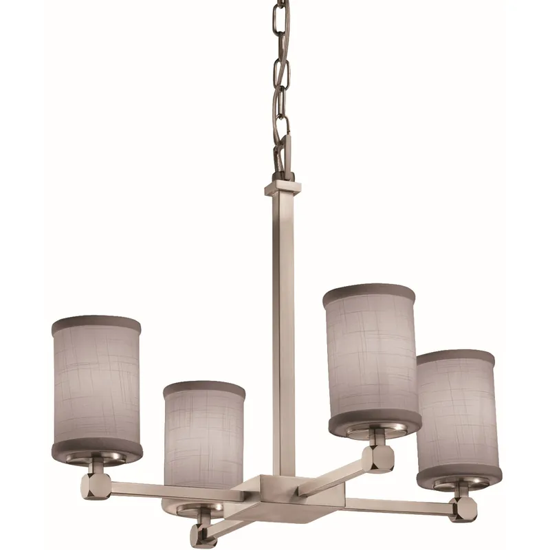 Money Back Guarantee Textile LED 21 inch Brushed Nickel Chandelier Ceiling Light, Cylinder w/ Flat Rim