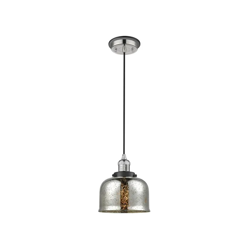 Franklin Restoration Large Bell 1 Light 8 inch Polished Nickel/Matte Black Mini Pendant Ceiling Light in Silver Plated Mercury Glass Wholesale