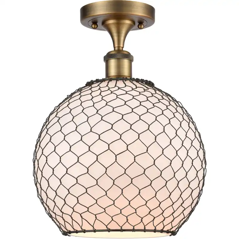 Ballston Large Farmhouse Chicken Wire LED 10 inch Brushed Brass Semi-Flush Mount Ceiling Light, Ballston Must Have