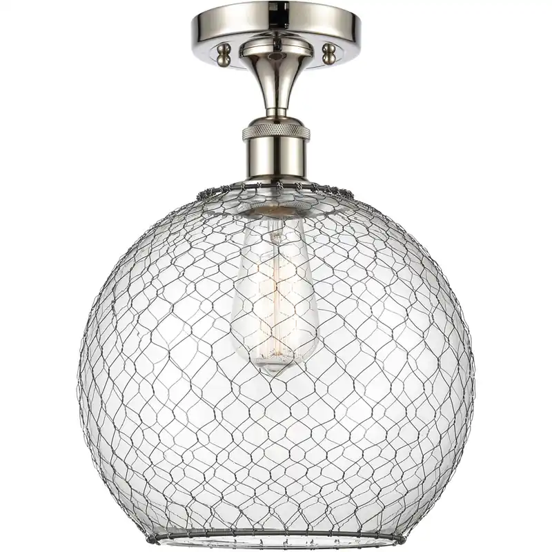 Ballston Large Farmhouse Chicken Wire LED 10 inch Polished Nickel Semi-Flush Mount Ceiling Light, Ballston Hot Picks