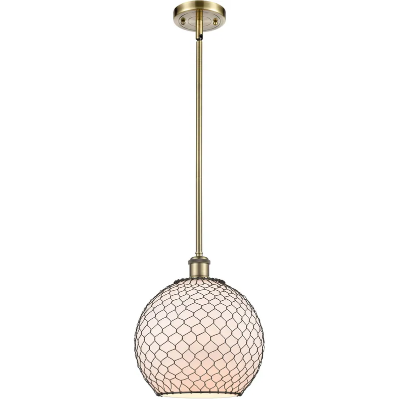 Ballston Large Farmhouse Chicken Wire 1 Light 10 inch Antique Brass Pendant Ceiling Light, Ballston Instant Buy