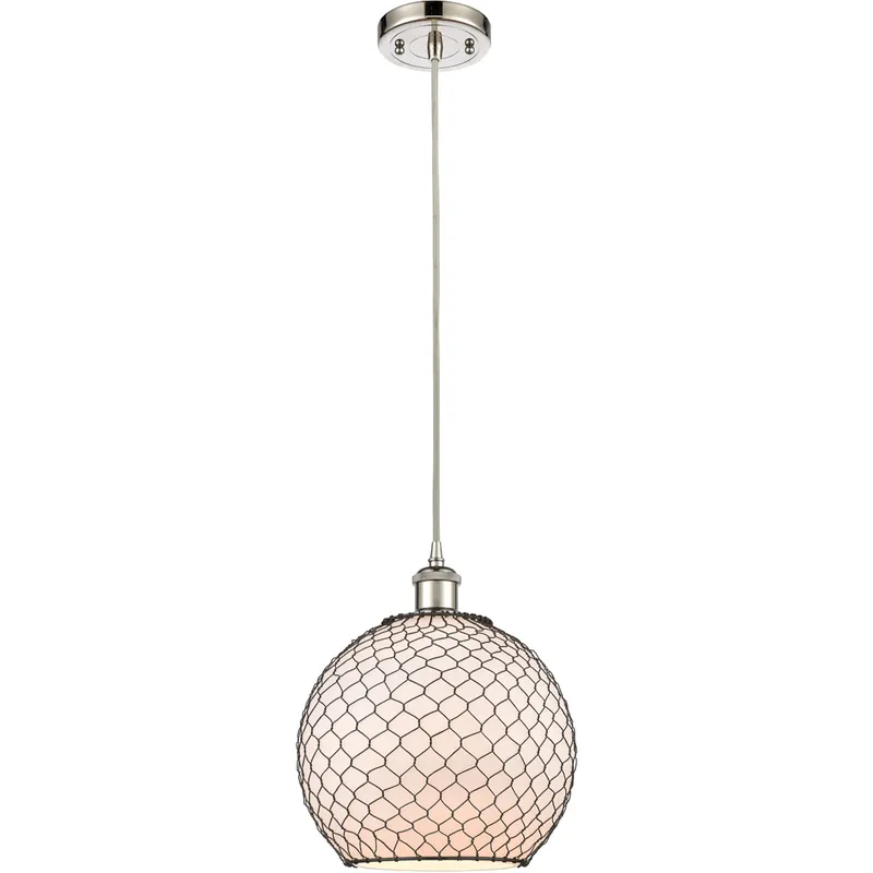 New Arrival Ballston Large Farmhouse Chicken Wire 1 Light 10 inch Polished Nickel Mini Pendant Ceiling Light, Ballston