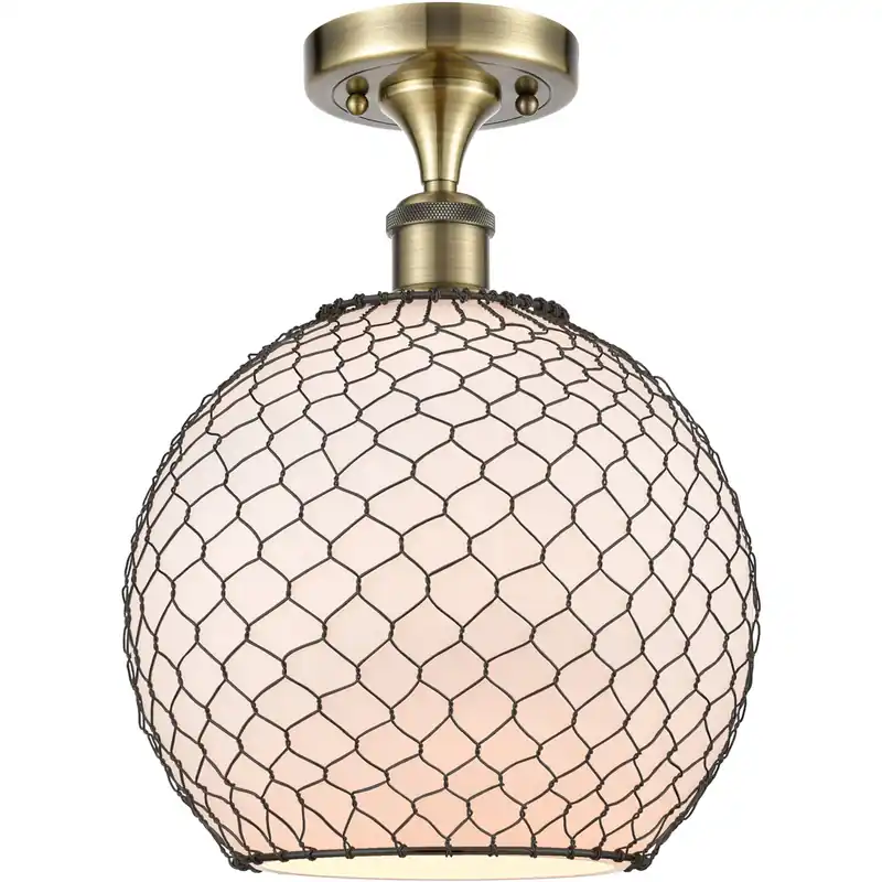Professional Grade Ballston Large Farmhouse Chicken Wire 1 Light 10 inch Antique Brass Semi-Flush Mount Ceiling Light, Ballston