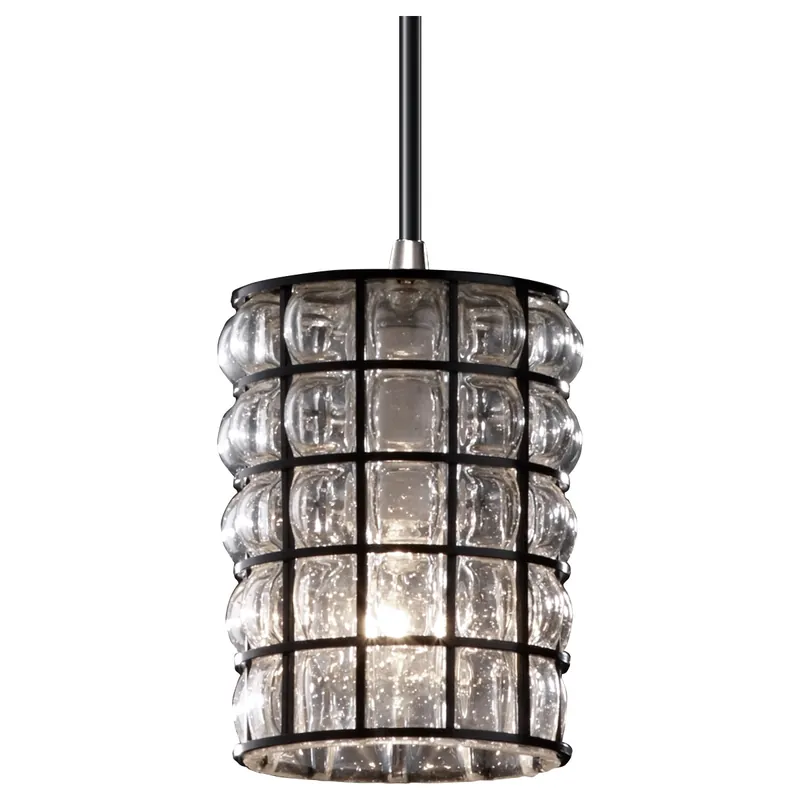 Instant Buy Wire Glass LED 4 inch Polished Chrome Pendant Ceiling Light in 700 Lm LED, White Cord, Swirl with Clear Bubbles