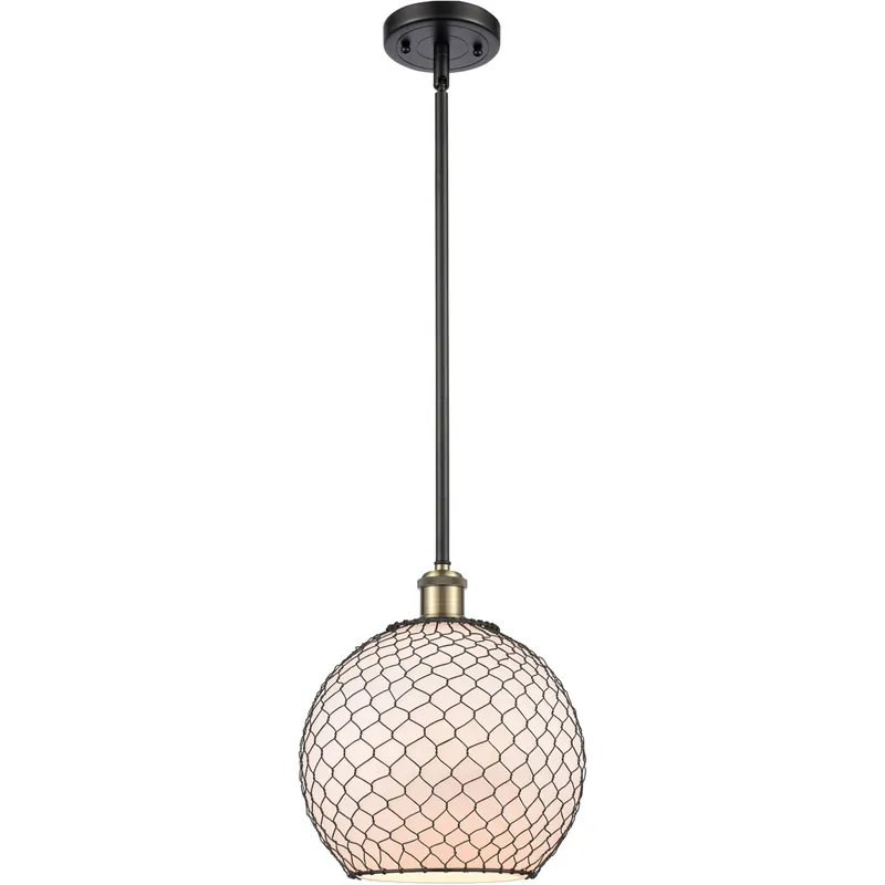Trusted Brand Ballston Large Farmhouse Chicken Wire 1 Light 10 inch Black Antique Brass Pendant Ceiling Light, Ballston